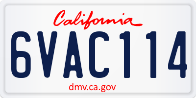 CA license plate 6VAC114