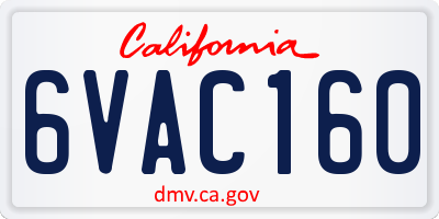CA license plate 6VAC160