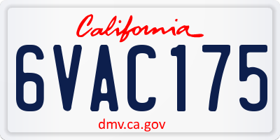 CA license plate 6VAC175