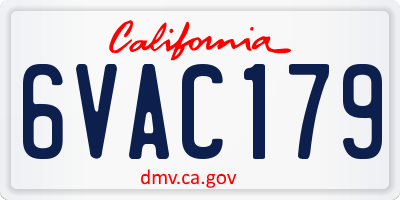 CA license plate 6VAC179