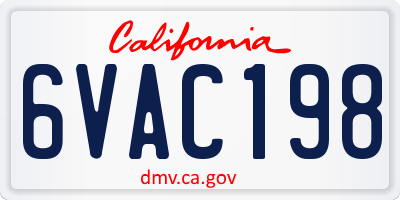CA license plate 6VAC198