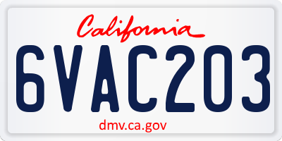 CA license plate 6VAC203