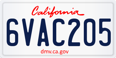 CA license plate 6VAC205