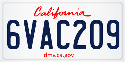 CA license plate 6VAC209