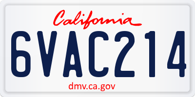 CA license plate 6VAC214