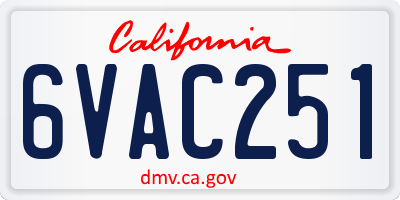 CA license plate 6VAC251