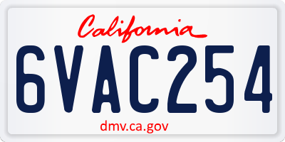 CA license plate 6VAC254