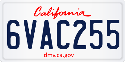 CA license plate 6VAC255