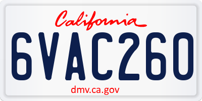 CA license plate 6VAC260