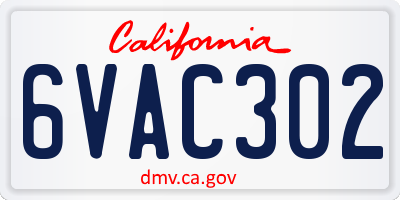 CA license plate 6VAC302