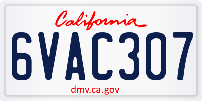 CA license plate 6VAC307