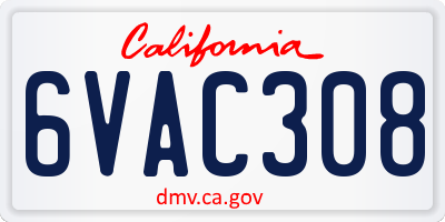 CA license plate 6VAC308