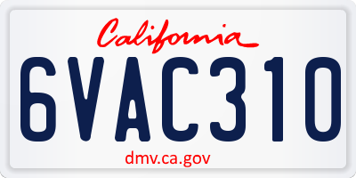 CA license plate 6VAC310