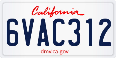 CA license plate 6VAC312