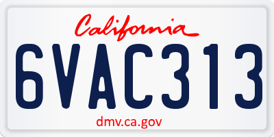 CA license plate 6VAC313