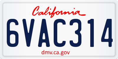 CA license plate 6VAC314