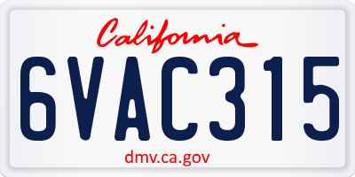 CA license plate 6VAC315