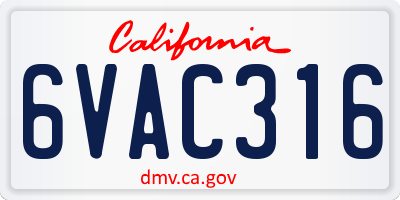 CA license plate 6VAC316