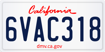 CA license plate 6VAC318