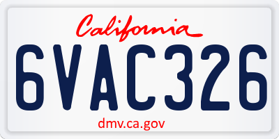 CA license plate 6VAC326