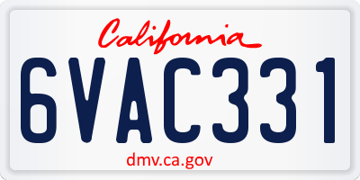 CA license plate 6VAC331