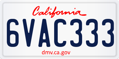 CA license plate 6VAC333