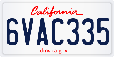 CA license plate 6VAC335
