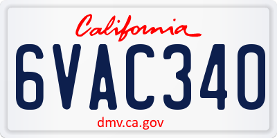 CA license plate 6VAC340