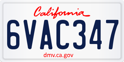 CA license plate 6VAC347