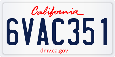 CA license plate 6VAC351