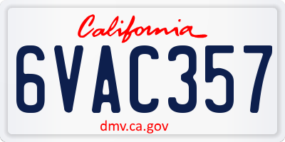 CA license plate 6VAC357
