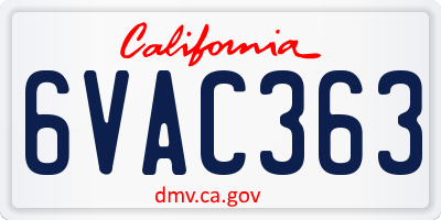CA license plate 6VAC363