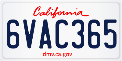 CA license plate 6VAC365