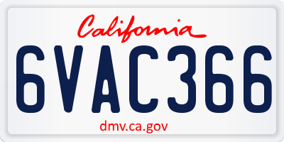 CA license plate 6VAC366