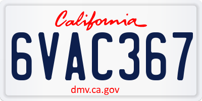 CA license plate 6VAC367