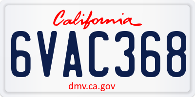 CA license plate 6VAC368