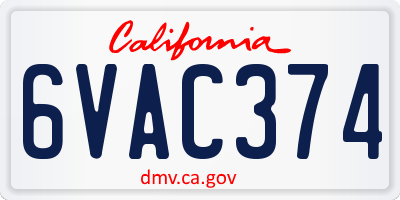 CA license plate 6VAC374