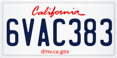 CA license plate 6VAC383