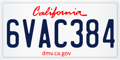 CA license plate 6VAC384