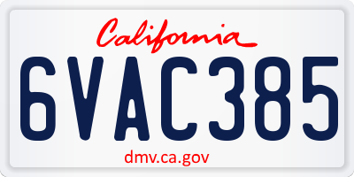 CA license plate 6VAC385