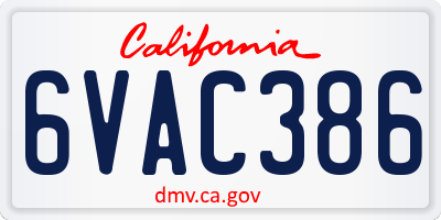 CA license plate 6VAC386