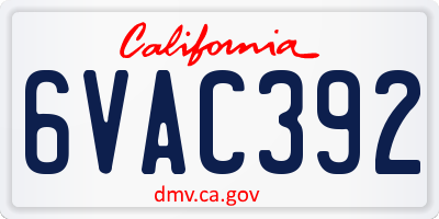 CA license plate 6VAC392
