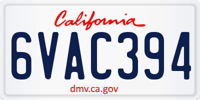 CA license plate 6VAC394