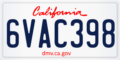 CA license plate 6VAC398