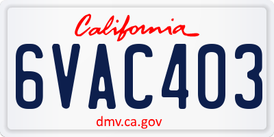 CA license plate 6VAC403