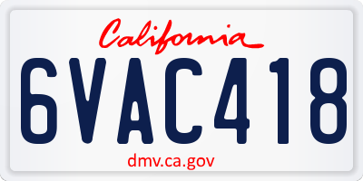 CA license plate 6VAC418