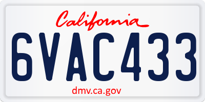 CA license plate 6VAC433