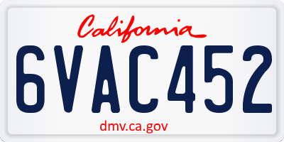 CA license plate 6VAC452