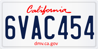 CA license plate 6VAC454
