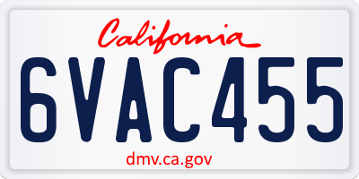CA license plate 6VAC455
